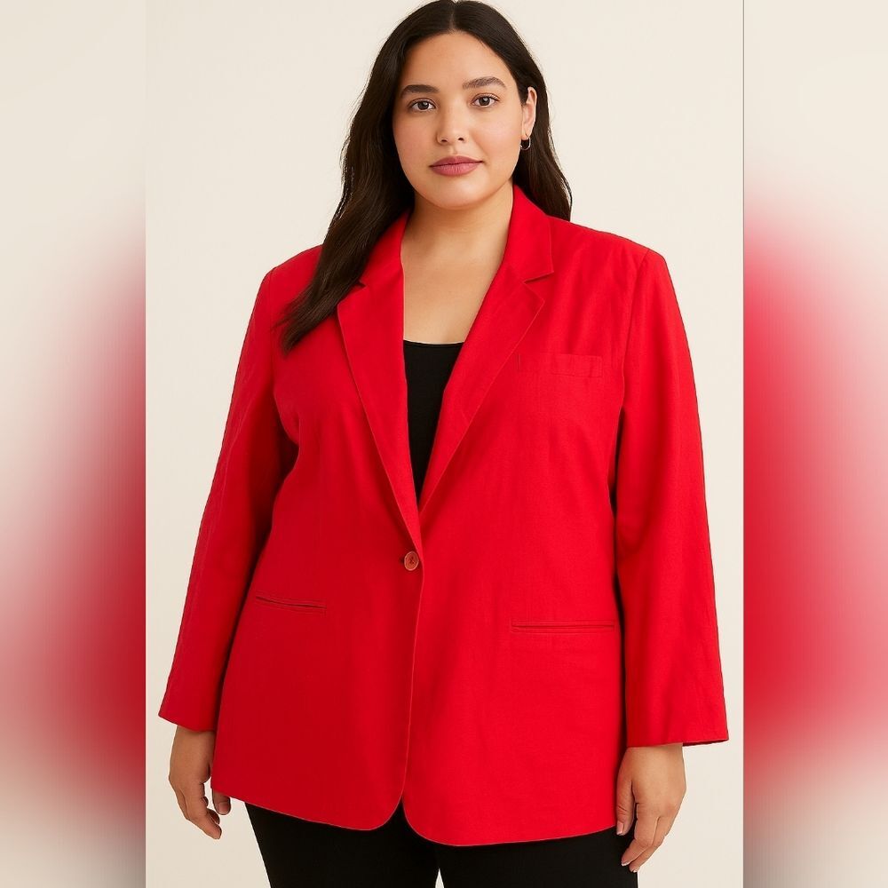J.R.T. Newport News Linen Blend Blazer Red Plus Size 2X One Button Classic Style
